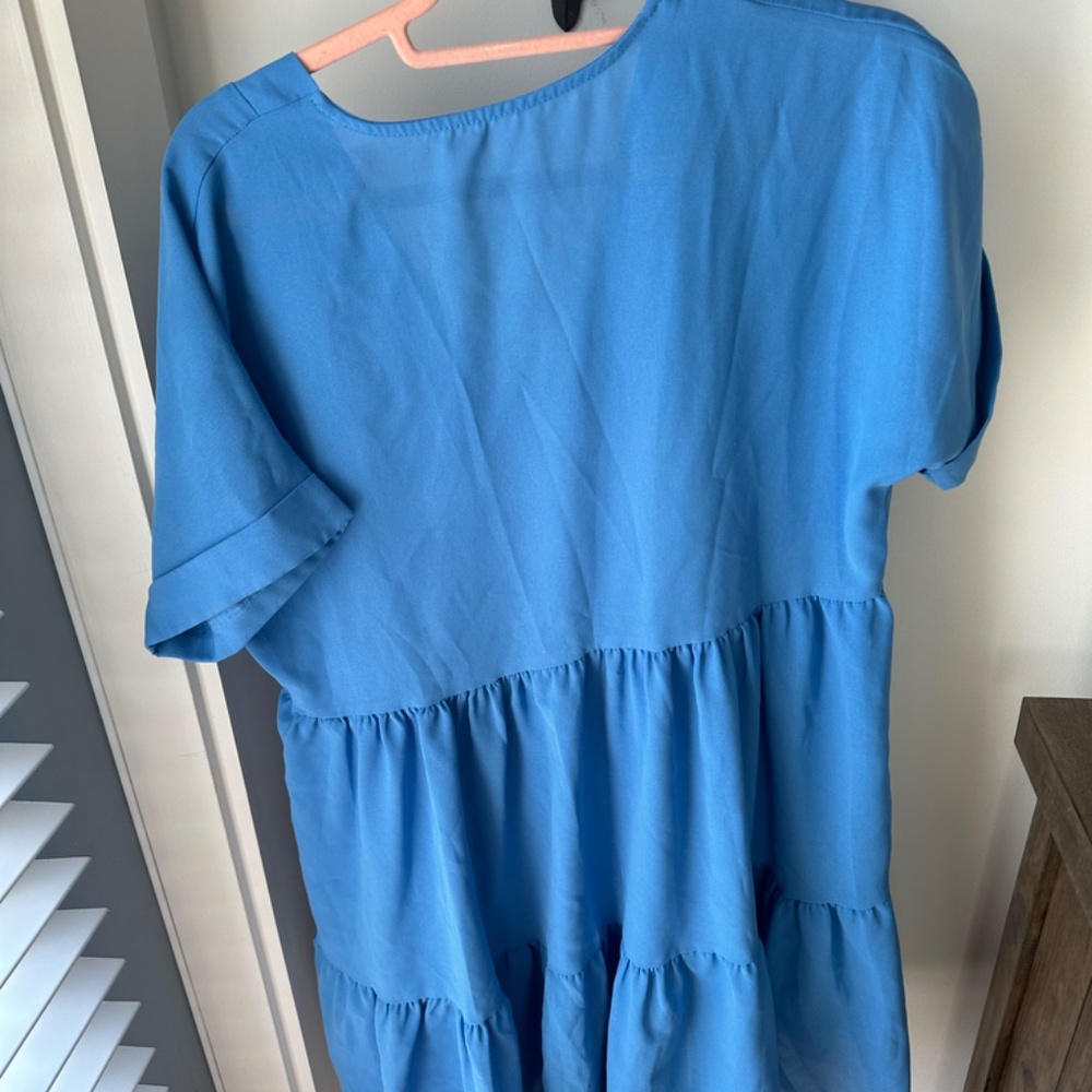 LUNE Roll Cuff Ruffle Hem Solid Dress - Picture 5 of 5